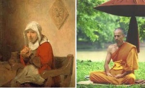 woman praying monk meditating